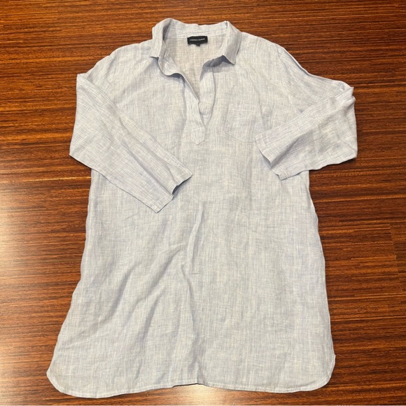 French Curve Linen shirt dress size large light blue pockets EUC - Picture 1 of 9